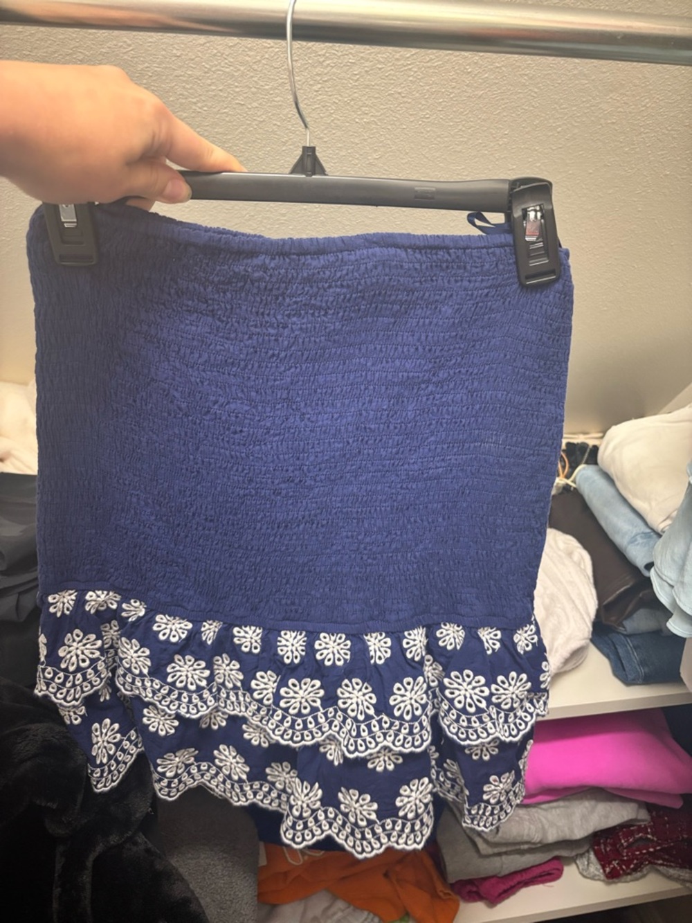 Blue Tiered Embroidered Mini Skirt or Top - Women